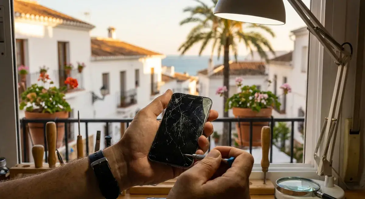 iPhone repair in Mijas, Costa del Sol — iBrokeIt.es technician replacing a screen