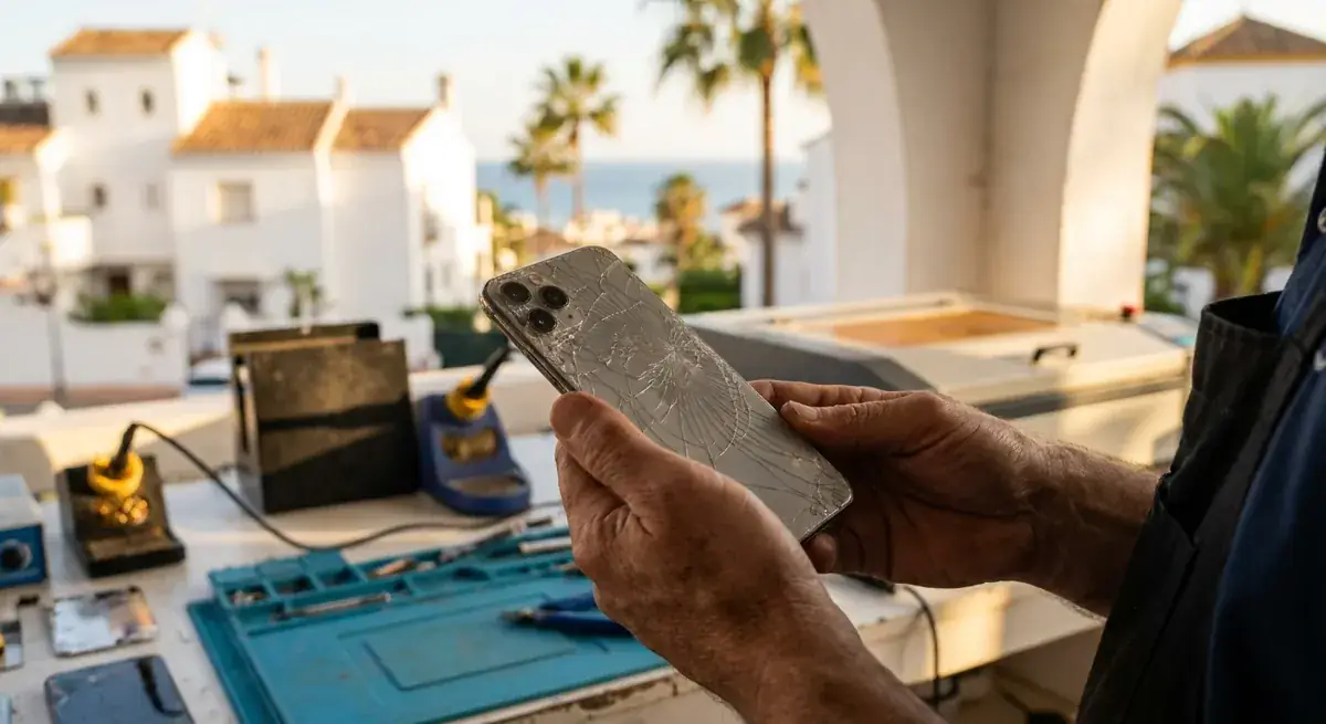 iPhone repair in Benalmádena, Costa del Sol — iBrokeIt.es technician replacing a screen