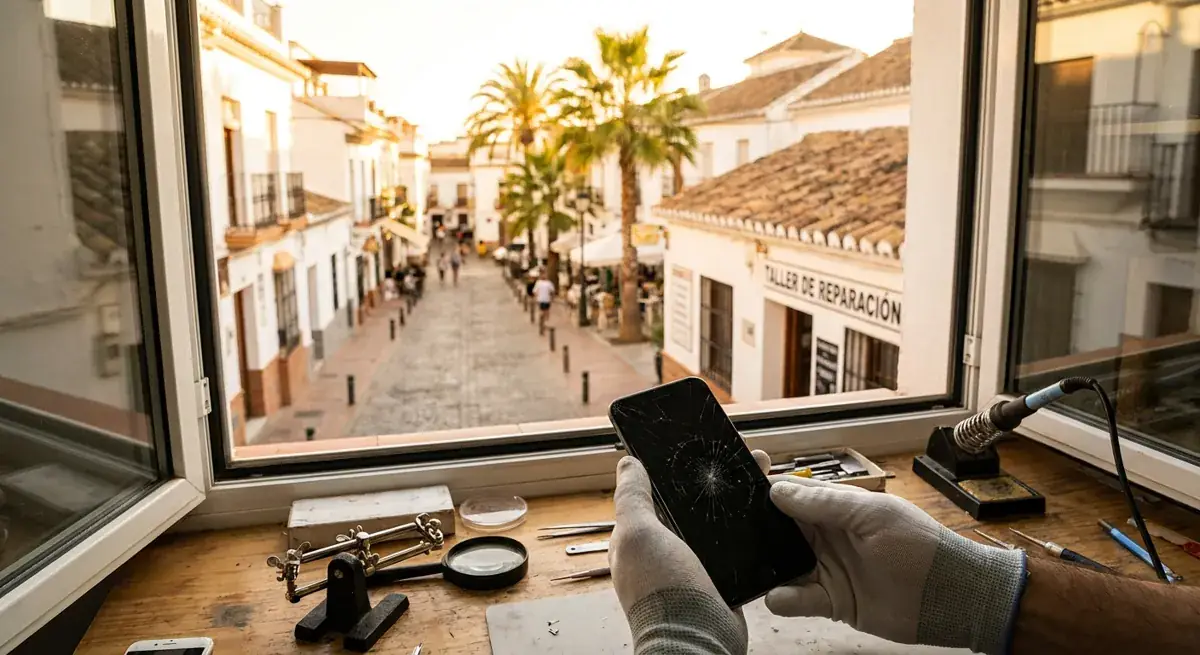 iPhone repair in Arroyo de la Miel, Costa del Sol — iBrokeIt.es technician replacing a screen