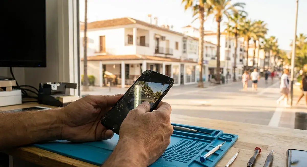iPhone repair in Los Boliches, Costa del Sol — iBrokeIt.es technician replacing a screen